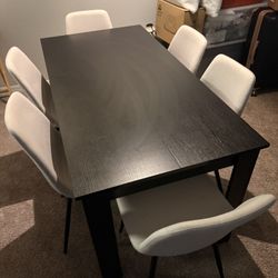 Black Dining Room Table with 6 Cream Chairs