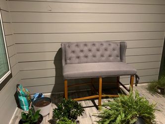 Gray Tufted Upholstered Bench with Wood Legs