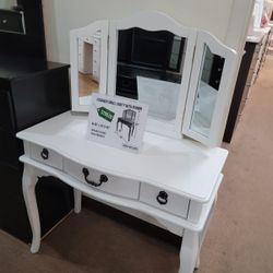 Small Vanity With Mirror 3 Drawers Compress Wood 