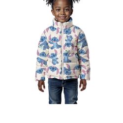 Lilo & Stitch Girls Graphic Zip Puffer Jacket, Lightweight, Size 10-12