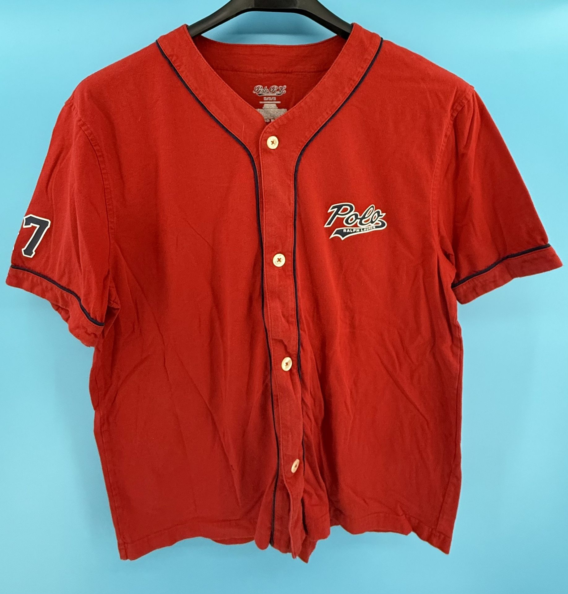 Red baseball jersey