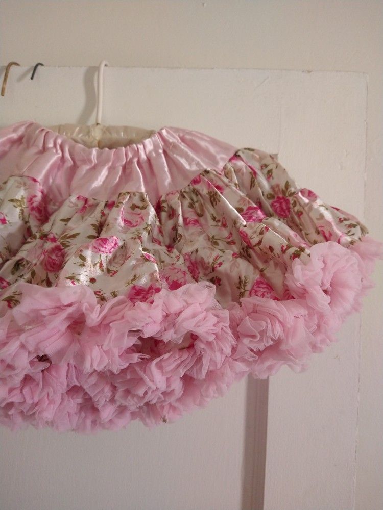 Pink Rose Tutu Skirt Petticoat Ruffles Little Girls Ballerina Princess Dress Up Costume Play