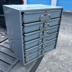 Vintage Blue Metal Hardware Organizer 6-Drawer Storage Cabinet Parts Chest! Great for mechanics or machinists.  Includes lots of Nuts, Bolts Screws et