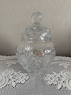 Vintage Heavy Crystal Lidded Ginger Jar Candy Bowl Made In Poland