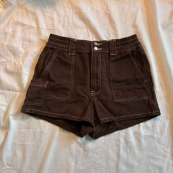 Simple Society Carpenter Style White Stitched Cargo Shorts 