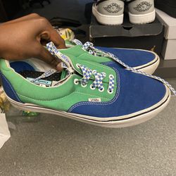 GREEN & BLUE COMFORT CUSH VANS (WHITE&BLUE CHECKERED LACES)  30$