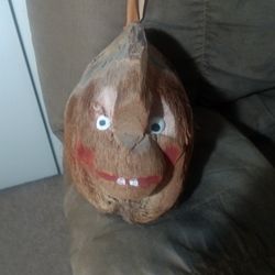 Vintage Coconut Carved Into A Monkeys Head.