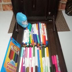 Art Bundle...Markers, Colored Pencils, Electric Shapener & Wood Easel/Case