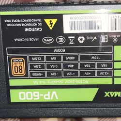 Power Supply 600W with ECO Mode, 80+ Bronze Certified, GAMEMAX VP-600
