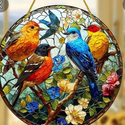 Birds on Branches Stain Window Hanging, 6" ACRLIC SUNCATCHER  