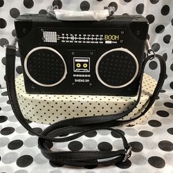 BOOM BOX HANDBAG LOOKS LIKE THE REAL THING CROSSBODY BLACK STRAP