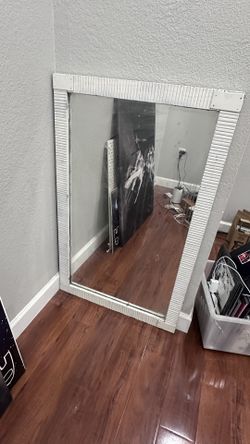 Heavy white Distressed Framed Mirror 