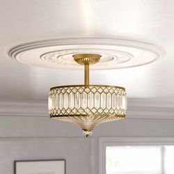 Light 14.75'' Carved Crystal Drum Semi Flush Mount