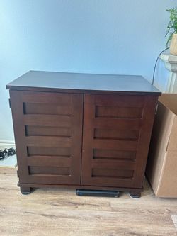 Pottery Barn Dark Brown Wood Cabinet with Double Doors