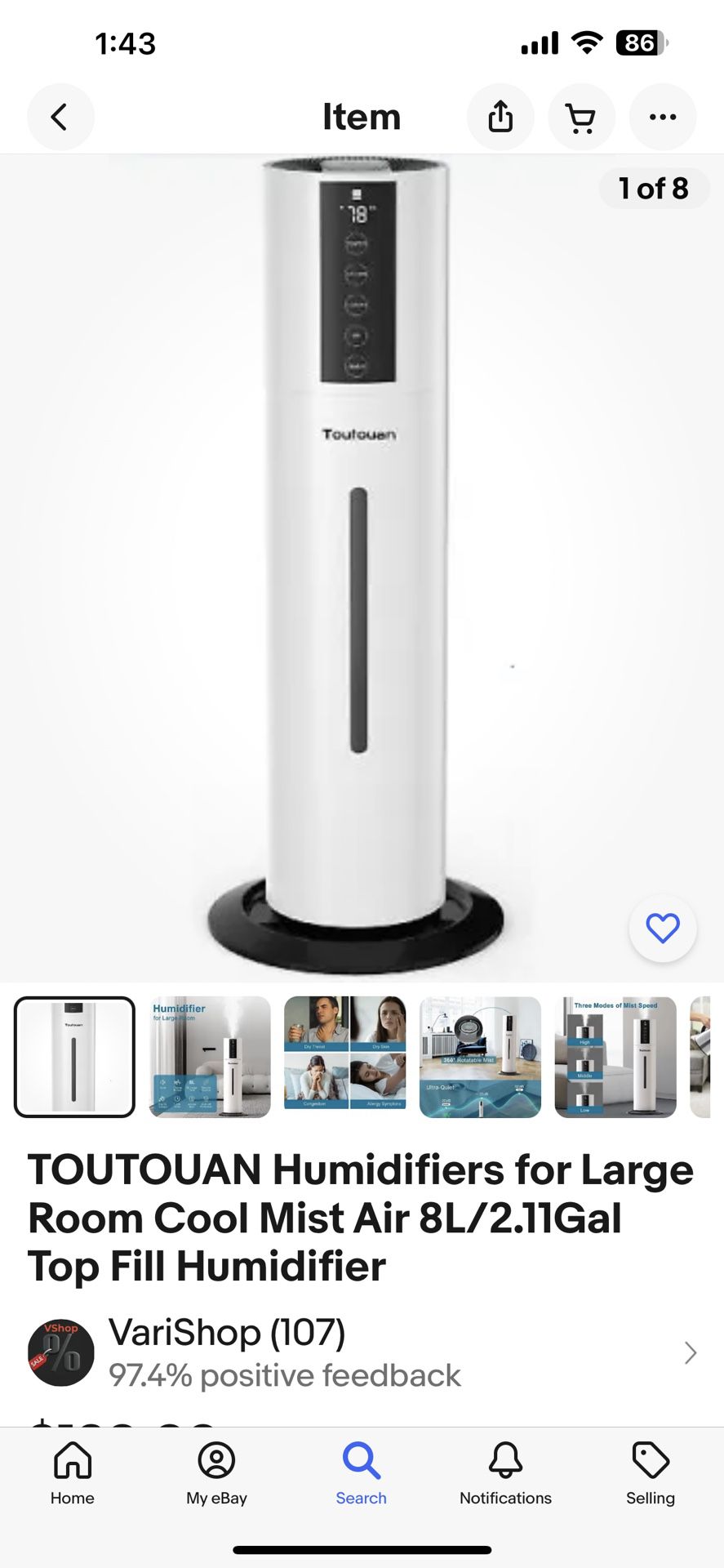 Huge Large Room Humidifier Over 2 Gallon Fill