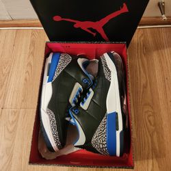 Jordan Sport Blue, Black, Wolf Grey 3's