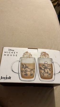 JoyJolt Disney Mickey Mouse Double Wall Glass Mugs Set