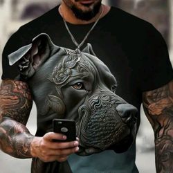 Summer Casual Men's Stretch Tee Shirt - Dog Print Round Neck T-Shirt