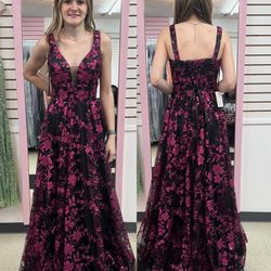 New With Tags Black/Magenta Glitter With Pockets Long Formal Dress & Prom Dress $239