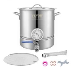 533}Stainless Steel Kettle, 5 GALLON Brewing Pot, Tri Ply Bottom for Beer, Brew Kettle Pot, Home Brewing Supplies Includes Lid, Handle, Thermometer, B