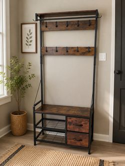 Industrial Hall Tree with Bench and Storage