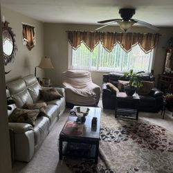 Entire  Living  Room Leather  Set Sofa Love Seat Small Bar Cabinet +More  
