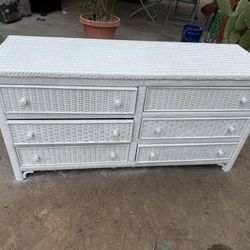 White Rattan Dresser