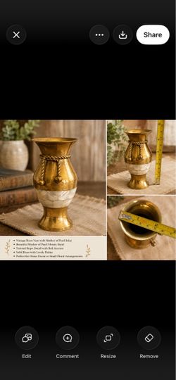 Vintage Brass Vase with Mother-of-Pearl Inlay