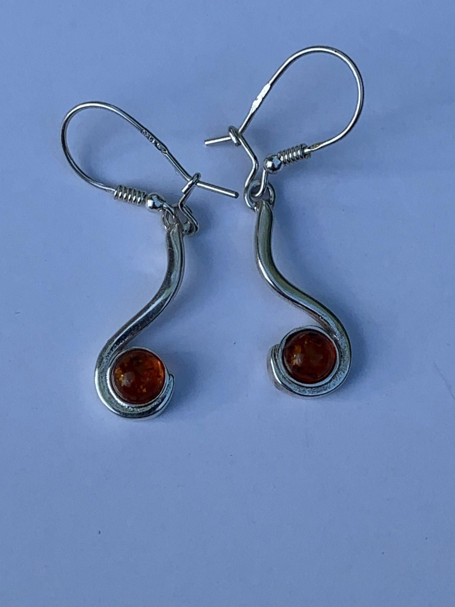 Amber Cognac Loop and Curl Drop Dangle Sterling BOTW Earrings for Sale