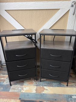 Huuger Nightstand with Charging Station, 27.6 Inch End Table Bedside Table with USB Ports and Outlets, Fabric Drawers, Night Stand for Bedroom, Charco