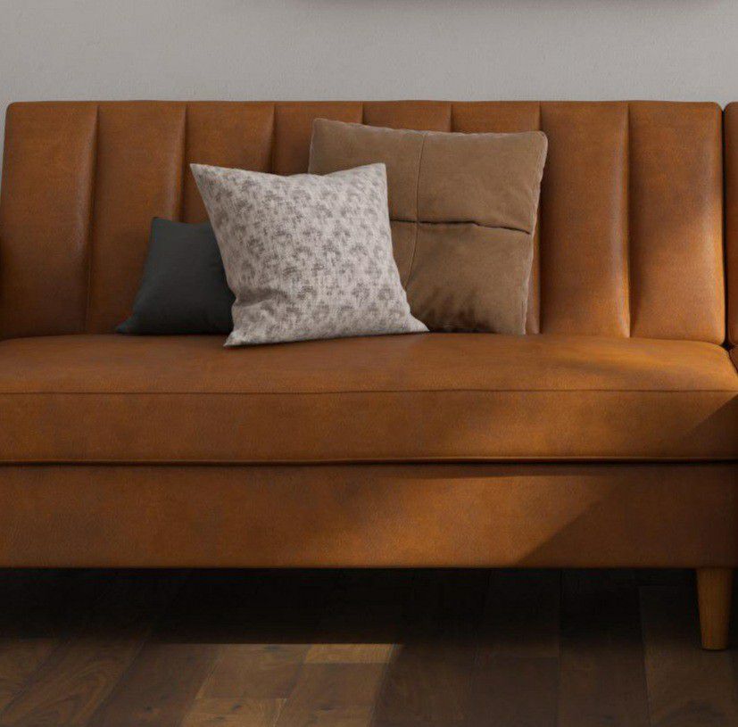 Futon sofa, Camel Faux Leather