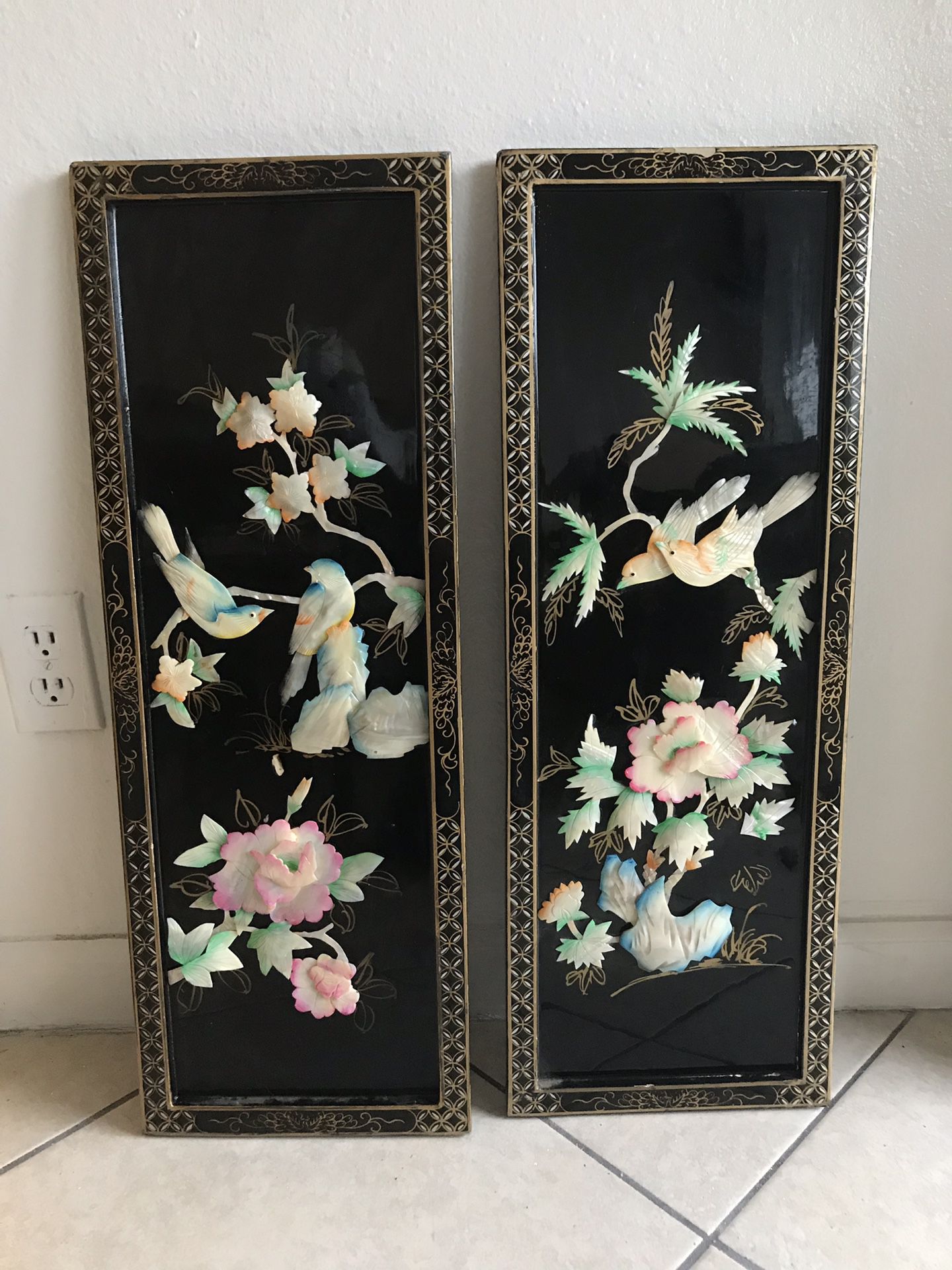 Pair Framed Antique/Vintage Chinese Wall Art Works - Beauties Playing Music