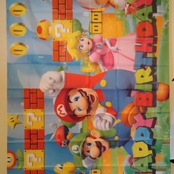 Mario Happy Birthday Banner 3 x 5 Ft NEW 