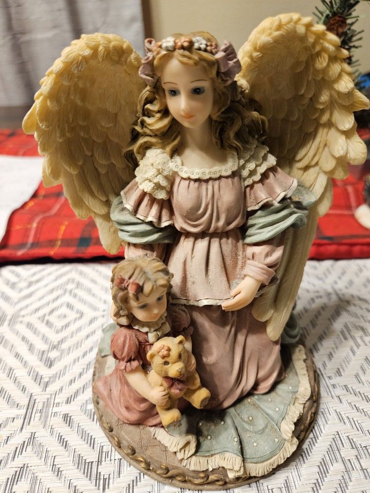 Montefiori Collection Italy Design Guardian Angel Over Child Resin Figurine 90's

