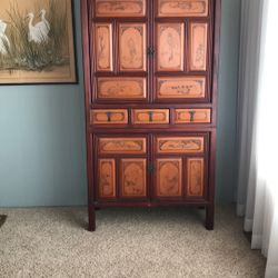 Antique Chinese Curio Cabinet. Stacked Two Piece.  72” Tall 37” Wide