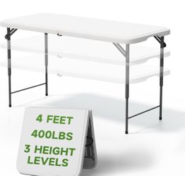 Folding Table 4 Foot - 3-Position Adjustable Height, Heavy Duty 400 lbs Capacity - Portable Tables Folding for Camping, Party, Indoor & Outdoor Use, 2