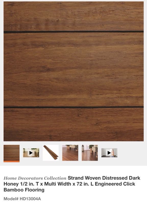 Home Decorators Collection Strand Woven Distressed Dark Honey 1/2 in. T x Multi Width x 72 in. L Engineered Click Bamboo Flooring