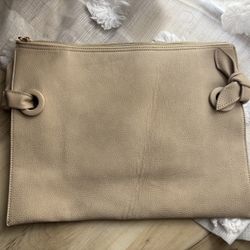 Neiman Marcus Beige Leather Rectangular Flat Pouch Clutch