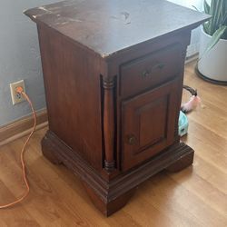 Vintage Real Wooden End Table W/ Drawer & Cupboard 