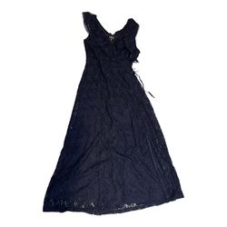 Lulus  Navy Blue Floral Lace Maxi Flare Dress Size Medium Co