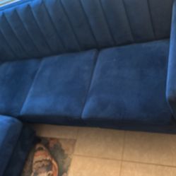 Blue “faux” Velvet Couch Easily Moved And Deconstructed