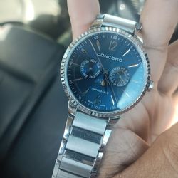 Concord Impresario Watch With 40mm NavyBlue Moonphase Face & Silver Bracelet