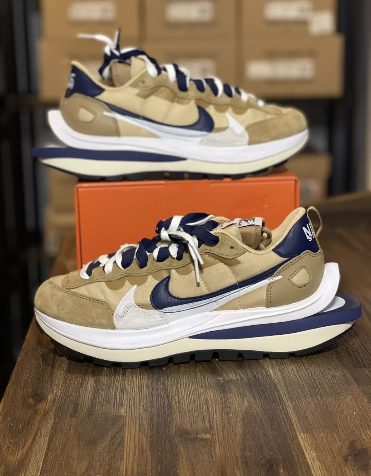 Nike Vaporwaffle Sacai Sesame Blue Void Nikes 