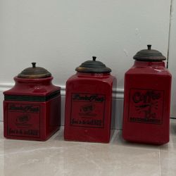 Set Of 3 Large Ceramic Glass Coffe Or Dry goods 