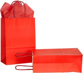 AZOWA Red Gift Bags with Tissue Paper Small Red Kraft Paper Bags with Handles (8.3 x 5.1 x 3.1 in, 20 Pcs)