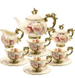 🌸 BRAND NEW Fanquare 15-Piece British Porcelain Tea Set – Vintage Floral – NEVER USED! 🌸