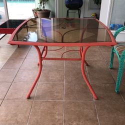 Patio Table Rattan Metal Tempered Glass