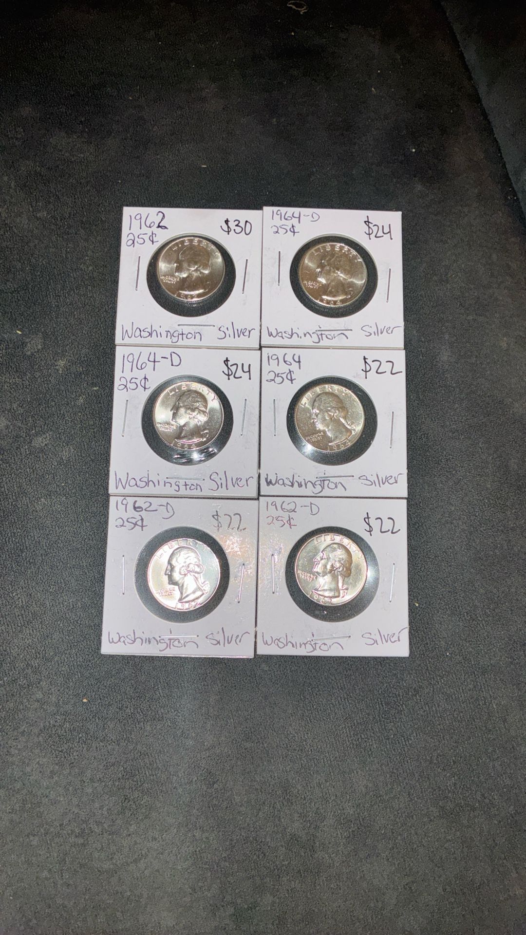 6 Uncirculated Silver Washington Quarters