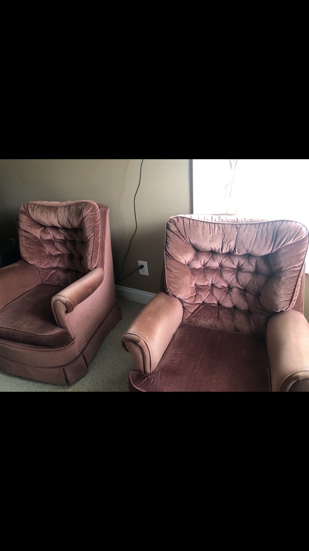 They are hammock chairs & they turn around but they are not recliners.$50 For Both