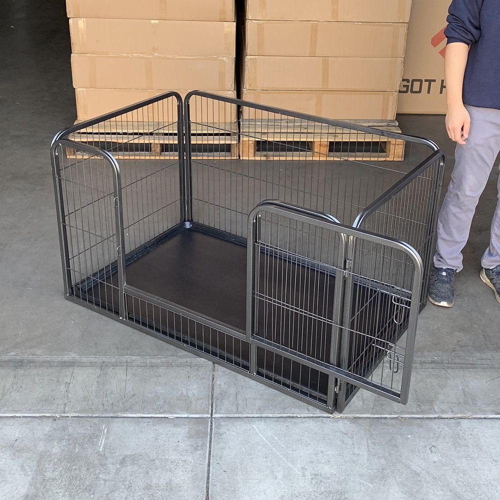 New $90 Heavy-Duty Dog Pet Playpen with Plastic Tray Indoor Outdoor Cage Kennel 4-Panel, 49x32x28”